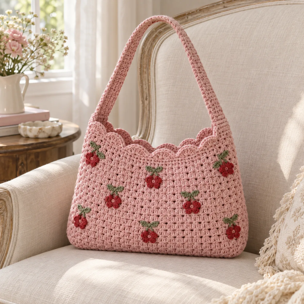 Illustrative crochet shoulder bag