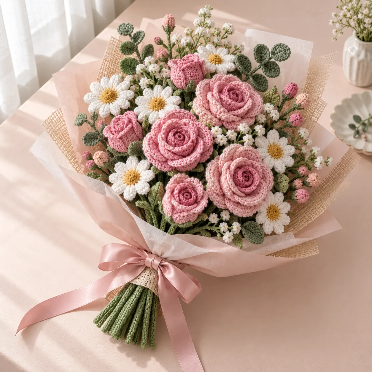 Illustrative crochet flower bouquet